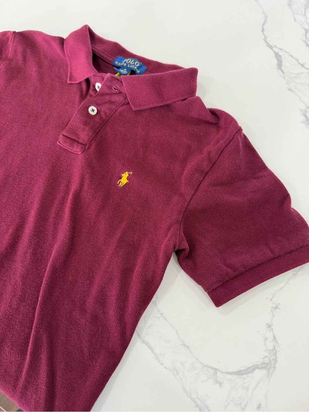 Polo Ralph Lauren Boys Medium 10-12 Polo Shirt Maroon Burgundy Yellow Pony